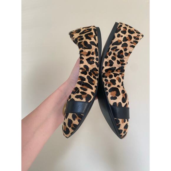 Coach Stanton Signature Buckle Calf Hair Ballet Flats Size 6 Leopard Print Gold - Picture 5 of 8